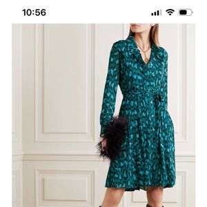 Diane Von Furstenberg Teal Blue Cheetah animal Dory Patterned Shirt Aline Dress